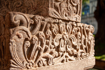 sharp Stone carving on a rock tower from kandy era 