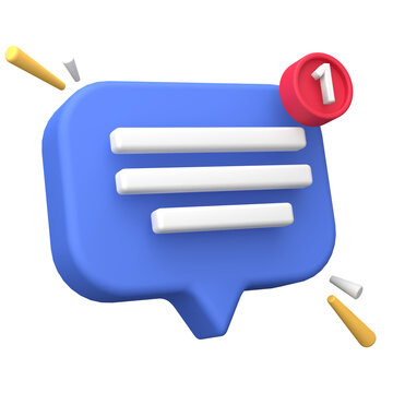 3d rendering of Speech bubble messages, bell notification, social media communication concept, chat box in social network and messenger with transparant background