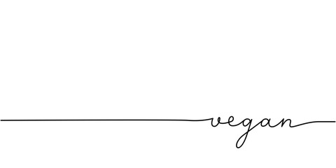 Vegan word - continuous one line with word. Minimalistic drawing of phrase illustration.