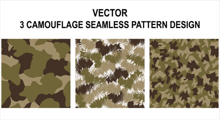 SET OF 3 CAMOUFLAGE SEAMLESS PATTERN DESIGNS VECTOR
