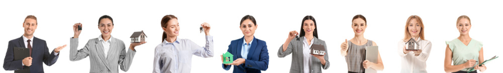 Set of real estate agents on white background