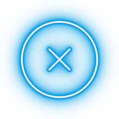 Wall Mural - Neon blue remove button icon, glowing x icon on transparent background