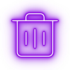 Neon purple trash can icon, glowing rubbish bin icon on transparent background