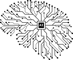 Aufkleber - - in futuristic artificial intelligence design theme. Printed circuit board outline illustration for design element. Modern technology networking with ai processor