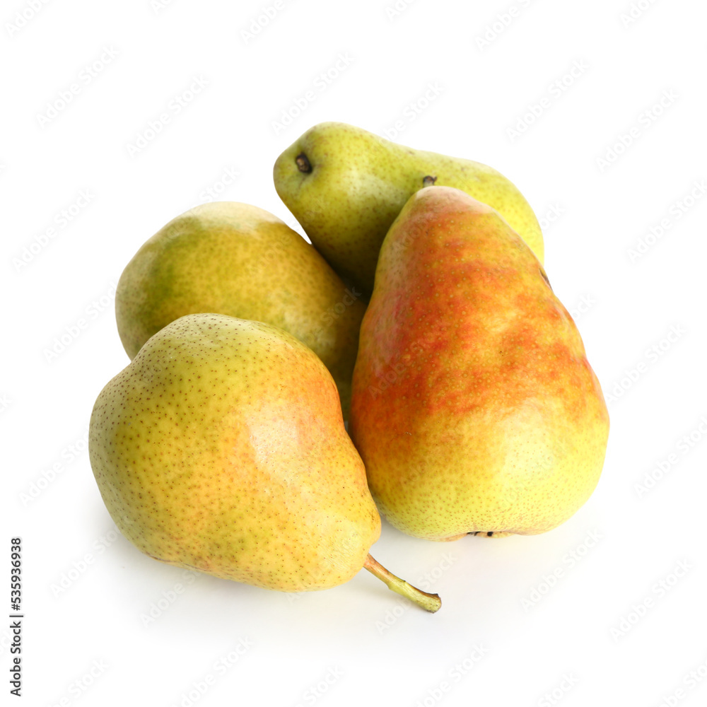 Heap of ripe pears isolated on white background