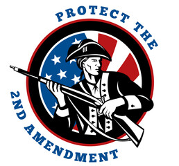 Wall Mural - graphic design illustration of an American revolutionary soldier with rifle flag with wording text protect the 2nd amendment