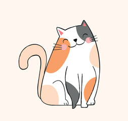 Wall Mural - Colorful cat icon. Friendly gray orange white kitten, love for animals and mammals, adorable pet. Sticker for social networks. Cheerful and greeting character. Cartoon flat vector illustration