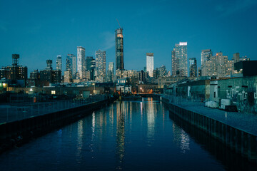 Sticker - Gowanus Canal cityscape view at night, Brooklyn, New York