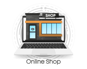 Poster - Online store in laptop screen. Concept online shopping. Vector illustration.