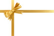Gold gift ribbon and bow cross shape isolated transparent background photo PNG file