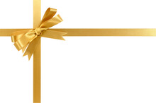 Gold Gift Ribbon And Bow Cross Shape Isolated Transparent Background Photo PNG File