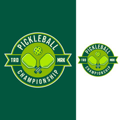 Wall Mural - pickle ball sport graphic template. pickle ball game tournament in badge emblem patch label style.