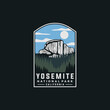 Yosemite national park vector template. Colorado landmark graphic illustration in badge emblem patch style.