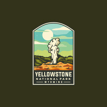 Yellowstone National Park Wyoming Vector Graphic Template In Badge Emblem Style Patch Illustration.