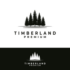 Wall Mural - tree timberland woodland vector template. evergreen  pines, spruce, cedar tree graphic illustration. outdoor wilderness vintage vector.