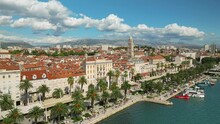Aerial Rise And Approach Of Split, Croatia