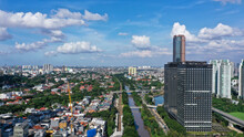 A Bird Eye View Of High-density Neighborhood In Jakarta . Jakarta, Indonesia's Massive Capital, Sits On The Northwest Coast Of The Island Of Java