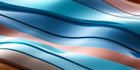 Poster - metallic blue colored wave pattern geometric shape object 3d render illustration