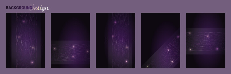 Set of Luxury backgrounds design with glow dotted element decoration. Purple elegant vector layouts templates for use cover magazine, poster, flyer, invitation, product packaging, web