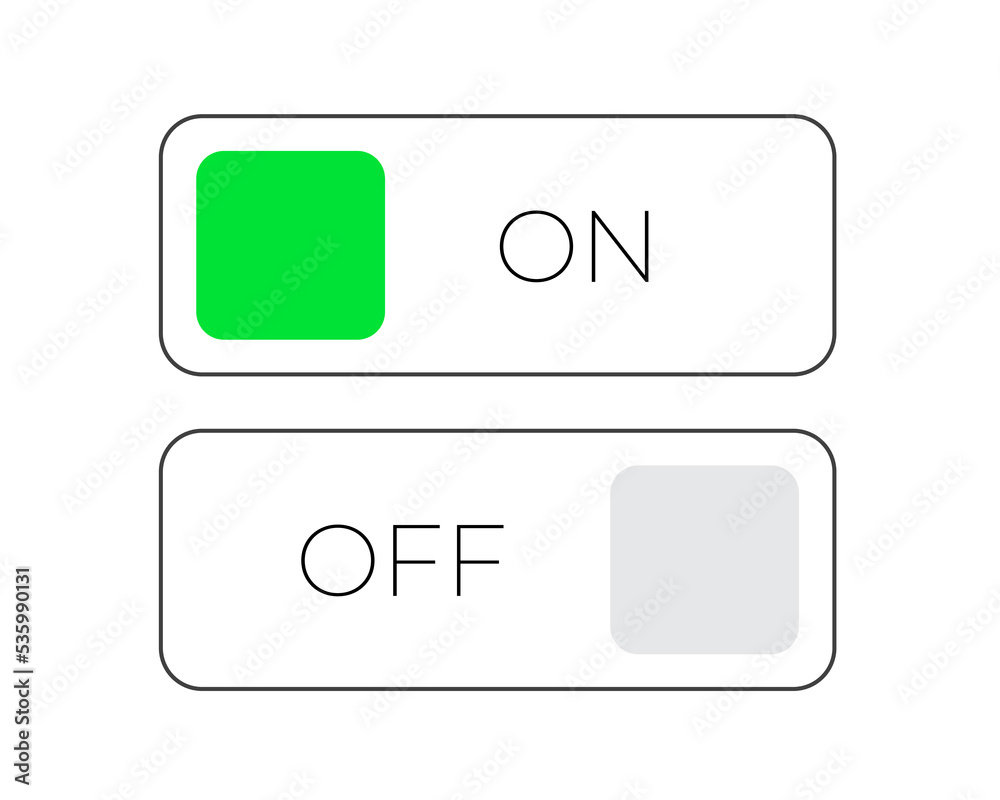 User Interface template with toggle switch button. On and off tumbler ...