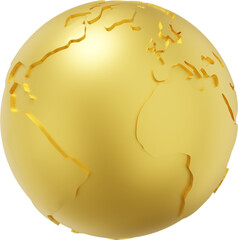 Poster - Globe Earth. Minimalist cartoon. gold PNG Isolated icon on transparent background. 3D rendering.