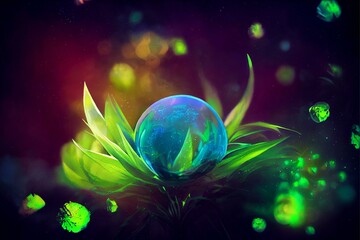 fantasy illustration of a planet surrounded by plants