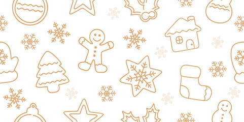 Wall Mural - bright seamless gingerbread and snowflake christmas winter background