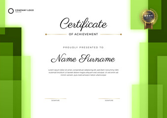 Bright Green professional diploma certificate template in premium style. vector illustration