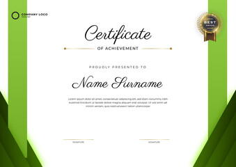 Bright Green professional diploma certificate template in premium style. vector illustration