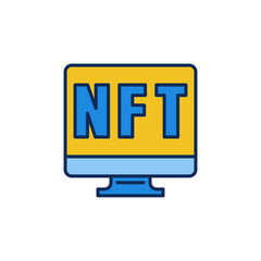 Poster - Computer with NFT colored icon - Non-Fungible Token vector symbol