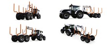 White Tractor With A Trailer For Logging On A White Background. 3d Rendering.