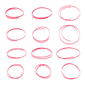 Sketch highlight ovals line. Marker sketch Doodle hand drawn highlight scrawl circles. Highlighting text and important objects. Round scribble frames. Stock vector illustration on white.