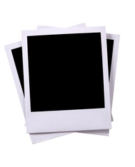 Untidy stack of polaroid style instant camera prints photo frame isolated transparent background PNG file