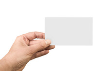 Hand Holding A Blank White Note Or Business Card Isolated On Transparent Background