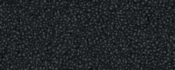 Black abstract tarmac seamless texture top view. Dark grey asphalt pattern. Vector illustration of road coat material. Grunge granular closeup surface. Bitumen grain highway backdrop