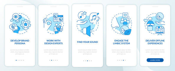 Wall Mural - sensory branding strategies blue onboarding mobile app screen. walkthrough 5 steps editable graphic 
