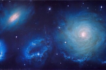 flying through the stars and blue nebula in space. galaxy exploration through outer space towards gl