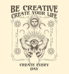 Wall Mural - Be creative ,create your life,create every day.70's Retro groovy slogan print .Hipster graphic vector pattern for tee - t shirt and sweatshirt