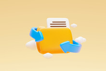 Folder File With Bell And Arrow File Transfer Move Or Copy Cloud Server Technology Data Download Or Upload Icon Or Symbol On Yellow Background 3D Illustration