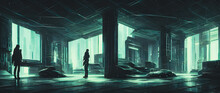 Artistic Concept Painting Of A Beautiful Futuristic Interior, Background 3d Illustration.