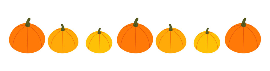 Wall Mural - Autumn pumpkins collection border isolated on white background.