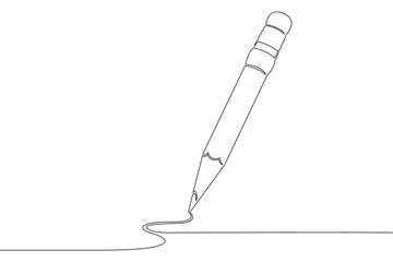 Poster - One continuous line.Graphite pencil. Writing utensil. Wooden pencil. One continuous line is drawn on a white background.