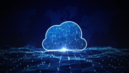 Poster - Cloud computing technology data dark blue abstract background, 3d rendering animation 4k, concept