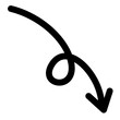 Thin сurved arrow icon. Doodle black rounded arrow. Sketch long arrow flat illustration