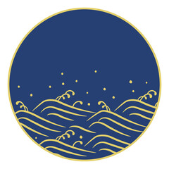 Wall Mural - Japanese frame illustration with wave pattern 