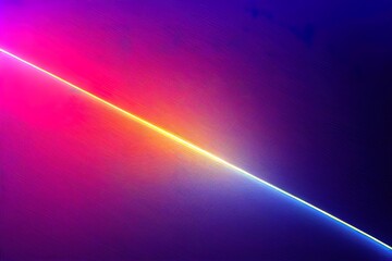 Poster - 3d render, abstract minimal neon background with glowing wavy line. Dark wall illuminated with led lamps. Blue futuristic wallpaper