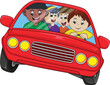 Teenagers are riding in the red car cartoon 