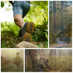 Wall Mural - collage of images of hiking 