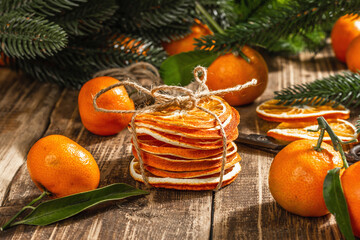 Dry oranges slices snack. Dried citrus fruits for Christmas Decorations