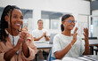 © Siphosethu F/peopleimages.com - Education, presentation and students applause in classroom workshop for learning success and development. Smile, college and university audience clapping hands for motivation for studying goals